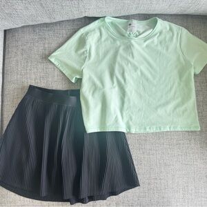 All in Motion Girls Light Green Crop Top and Pleated Black Skort Set